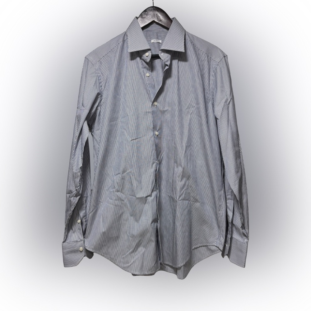 Caliban Italian Luxury Striped Button Up Shirt Size 40 15 1/4 MSRP $395